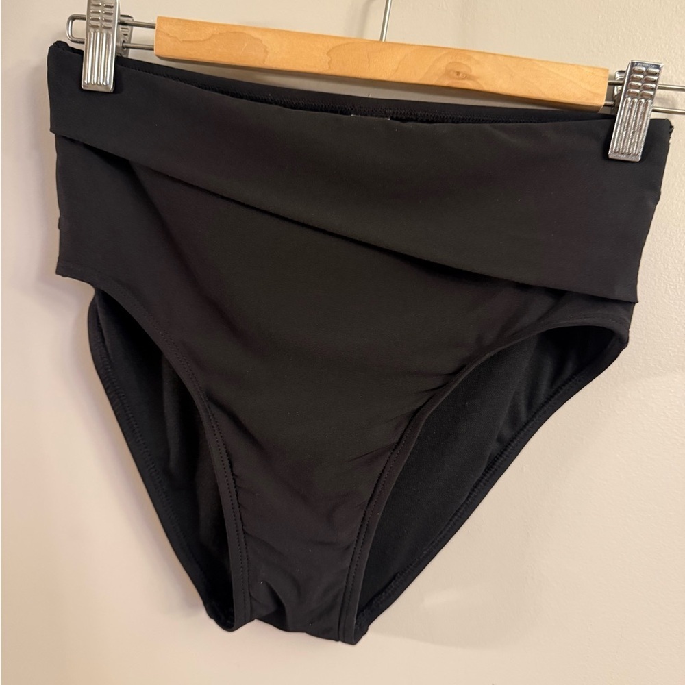 Freshwater Black High Waisted Bikini Bottoms Fold Over Waist Swim Size M